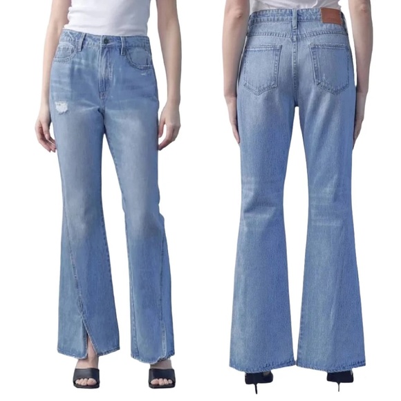 HIDDEN Happi High Rise Flare Split Wide Leg Distressed 100% Cotton Jeans - Picture 1 of 12